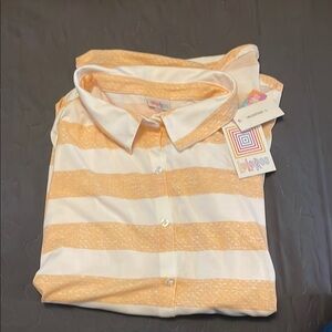 LuLaRoe Valentina Peach and White Button Down Shirt